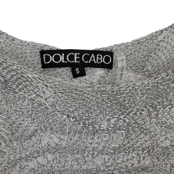 Dolce Cabo Open Weave Silver Metallic Pullover Boatneck Slouch Sweater - Size S - Picture 3 of 8